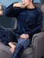 baratos Pijamas-Homens Pijamas Loungewear Conjuntos Roupa de Dormir 1conjunto Desenho Animado Felpudo Moda Macia Casa De Cama Flanela Gola Redonda Manga Longa Calça Básico Outono Inverno 1# 2#