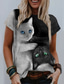 economico T-Shirt da donna-gokomo maglietta da donna 61d stampa gatto girocollo top casual camicetta a tunica allentata camicia top abbigliamento