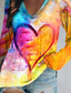 abordables Camisetas de mujer-Mujer Camiseta Design Manga Larga Graphic Corazón Diseño Impresión 3D Escote en Pico Casual Deportes Retazos Estampado ropa Design Estilo playero Amarillo