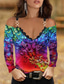 Χαμηλού Κόστους Γυναικεία T-Shirts-Γυναικεία Μπλουζάκι Λαιμόκοψη V Υψηλής Ποιότητας Σέξι Μακρυμάνικο Βυσσινί Χρυσό Πεταλούδα Σπινθήρα Glittery Τριαντάφυλλο 3D εκτύπωση Λαιμόκοψη V Causal Καθημερινά Κρύος ώμος Στάμπα Ρούχα Ρούχα