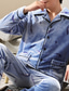 billige Pyjamas-Herre Pyjamas Loungewear Sæt Nattøj 1 stk Ren farve Plysset Mode Hjem Seng Flanel Knaphul Langærmet Bukse Basale Efterår Vinter 1 2