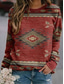 billige Hættetrøjer og sweatshirts til kvinder-Dame Hattetrøje Sweatshirt bluse Foto farve Rund hals Beige Afslappet Ferie Geometrisk Etnisk Tøj Hættetrøjer Sweatshirts