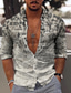 billiga Skjortor med tryck för män-Herr Skjorta Tryck Grafisk Bokstav Krage Ledigt Dagligen 3D-utskrift Button-Down Långärmad Normal Blast Designer Ledigt Mode Vintage Grå