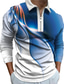 preiswerte Grafik Polo-Herren Poloshirt Golfhemd Zip Modisch Sportbekleidung Casual Langarm Grün Blau Purpur Grau Linear 3D-Druck Kragen Zip Outdoor Strasse Zip 3D-Druck Kleidung Regular Fit Modisch Sportbekleidung Casual