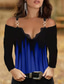 ieftine Tricouri Damă-Pentru femei Tricou Designer Manșon Lung Gradient de culoare Grafic Geometric Tipărire 3D În V Casual Zilnic Imprimeu Îmbrăcăminte Îmbrăcăminte Designer Epocă Sexy Albastru piscină Galben Roșu-aprins