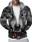 cheap Graphic Hoodies-Men&#039;s Zip Hoodie Sweatshirt Full Zip Hoodie Zipper Pocket Designer Casual Streetwear Graphic Wolf Print Hooded Sports &amp; Outdoor Casual Daily Long Sleeve Clothing Clothes Regular Fit Dark Gray