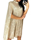 voordelige Jurken met pailletten-dames gouden jurk pailletten jurk feestjurk mini jurk zilver zwart lange mouw effen pailletten lente herfst winter ronde hals elegante feest winterjurk 2023 s m l xl xxl