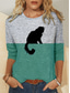 cheap Women&#039;s T-shirts-Women&#039;s T shirt Tee Designer 3D Print Cat Graphic Color Block 3D Design Long Sleeve Round Neck Casual Daily Print Clothing Clothes Designer Basic Vintage Green Blue Wine
