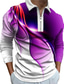 abordables Polo graphique-Homme POLO T Shirt golf Zip Mode Vêtement de sport Casual Manches Longues Vert Bleu Violet Gris Linéaire 3D effet Col Zip Extérieur Plein Air Zippé Impression 3D Vêtements Standard Mode Vêtement de