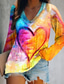 cheap Women&#039;s T-shirts-Women&#039;s T shirt Tee Designer Long Sleeve Graphic Patterned Heart Design 3D Print V Neck Casual Sports Patchwork Print Clothing Clothes Designer Beach Yellow