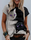 رخيصةأون تيشيرتات نسائية-gokomo السيدات تي شيرت 61d القط طباعة جولة الرقبة أعلى عارضة فضفاض تونك بلوزة قميص أعلى الملابس