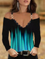 voordelige Dames T-shirts-Dames T-shirt Ontwerper Lange mouw Kleurgradatie Grafisch Geometrisch 3D-afdrukken V-hals Casual Dagelijks Afdrukken Kleding Kleding Ontwerper Vintage Sexy blauw Geel Rood