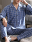 cheap Pajamas-Men&#039;s Pajamas Loungewear Sets Sleepwear 1 set Grid / Plaid Fashion Soft Home Bed Cotton Lapel Long Sleeve Pant Basic Fall Winter 1# 2#