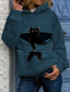 billiga Huvtröjor och sweatshirts till dam-Dam Huvtröja Tröja Katt Grafisk Ledigt Dagligen Grundläggande Pull Tröjor Blå Svart Grå