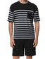cheap Pajamas-summer mens striped pajama set short sleeve shirt shorts sets sleepwear pjs set lightweight black