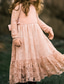 billige Blomsterkjoler-Barn Jente Blomsterjente kjole Kjole Ensfarget Langermet Bryllup Fest Daglig Blonde Netting Broderi søt stil Prinsesse Bomull Maksi Kjole med A-linje Tyllkjole Høst Vinter 3-12 år Hvit Beige