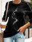 Χαμηλού Κόστους Γυναικεία T-Shirts-Γυναικεία Μπλουζάκι Υψηλής Ποιότητας Καυτή σφράγιση Γάτα Γραφική Σχέδιο Μακρυμάνικο Στρογγυλή Λαιμόκοψη Καθημερινά Στάμπα Ρούχα Ρούχα Υψηλής Ποιότητας Βασικό Πράσινο του τριφυλλιού Μαύρο Θαλασσί