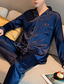 billige Pyjamas-Herre Pyjamas lounge Sett Nattøy 1set Ren farge Mote Myk Hjem Seng Polyester Knaphul Langermet Bukse Grunnleggende Høst Vår Grønn Blå