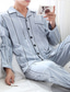 billiga Pyjamas-Herr Pyjamas Vardagsklädsel Uppsättningar Sovkläder Rutnät / Pläd Mode Enkel Komfort Hem Säng Bomull Kavajslag Långärmad Byxa Vår Höst Blå Mörkgrå