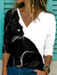 お買い得  レディースＴシャツ-女性用 Tシャツ デザイナー 長袖 猫 カラーブロック 3D 3Dプリント Ｖネック 日常 週末 プリント 服装 デザイナー ベーシック ブラック