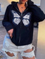 cheap Women&#039;s Hoodies &amp; Sweatshirts-Women&#039;s Zip Up Hoodie Sweatshirt Butterfly Party Casual Daily Hot Stamping Casual Hoodies Sweatshirts  Loose Black Gray Khaki
