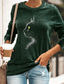 baratos T-Shirts de mulher-Mulheres Camiseta Designer Impressão A Quente Gato Gráfico Detalhes Manga Longa Decote Redondo Diário Imprimir Roupas Designer Básico Verde Preto Azul