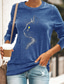 お買い得  レディースＴシャツ-女性用 Tシャツ デザイナー 熱間鍛造 猫 グラフィック デザイン 長袖 ラウンドネック 日常 プリント 服装 デザイナー ベーシック グリーン ブラック ブルー