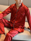 billiga Pyjamas-Herr Pyjamas Vardagsklädsel Uppsättningar Sovkläder 1set Ren färg Mode Mjukt Hem Säng Polyester Kavajslag Långärmad Byxa Grundläggande Höst Vår Grön Blå