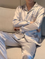 billige Pyjamas-Herre Pyjamas lounge Sett Nattøy 1set Ren farge Mote Myk Hjem Seng Polyester Knaphul Langermet Bukse Grunnleggende Høst Vår Grønn Blå