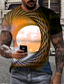 baratos T-shirts Homem com Estampado 3D-Homens Camiseta 3D impressão Nuvens Decote Redondo Preto Amarelo Azul Roxo Verde Impressão 3D Ao ar livre Rua Manga Curta Imprimir Roupa Esportes Moda Designer Roupa de Esporte