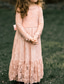 billige Blomsterkjoler-Barn Jente Blomsterjente kjole Kjole Ensfarget Langermet Bryllup Fest Daglig Blonde Netting Broderi søt stil Prinsesse Bomull Maksi Kjole med A-linje Tyllkjole Høst Vinter 3-12 år Hvit Beige