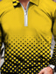 preiswerte Poloshirt mit langen Ärmeln-Herren Poloshirt T Shirt Golfhemd Modisch Cool Casual Winter Langarm Schwarz Grau Purpur Gelb Dunkelgray Geometrisch Farbverlauf 3D-Druck Kragen Outdoor Casual Zip Bedruckt Kleidung Modisch Cool