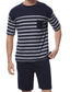 cheap Pajamas-summer mens striped pajama set short sleeve shirt shorts sets sleepwear pjs set lightweight black