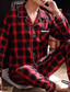 billige Pyjamas-Herre Pyjamas Loungewear Sæt Nattøj Gitter / Plaid Mode Enkel Komfort Hjem Seng Bomuld Knaphul Langærmet Bukse Forår Efterår Blå Mørkegrå