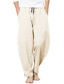 billige linbukser-herre haremsbukser cropped bukser lommer snøring elastisk midje baggy bloomers uformelle ensfargede yogabukser lettvekts løs solid farge