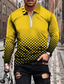 voordelige polo met lange mouwen-Voor heren POLO Shirt T-shirt Golfshirt 3D-afdrukken Verloop Geometrisch Kraag Casual Dagelijks Vetoketju Afdrukken Lange mouw Tops Casual Modieus Stoer Ademend Zwart Grijs Paars / Winter
