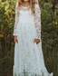 billige Blomsterkjoler-Barn Jente Blomsterjente kjole Kjole Ensfarget Langermet Bryllup Fest Daglig Blonde Netting Broderi søt stil Prinsesse Bomull Maksi Kjole med A-linje Tyllkjole Høst Vinter 3-12 år Hvit Beige
