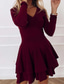 cheap Party Dresses-A-Line Cocktail Dresses Red Green Dress Wedding Guest Homecoming Short / Mini Long Sleeve V Neck Spandex with Pleats Pure Color  dress to impress 2025