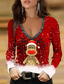 billige T-skjorter til kvinner-Dame T skjorte Svart Rød Blå Grafisk Snøfnugg Utskjæring Trykt mønster Langermet Jul Avslappet Årgang Grunnleggende Jul Rund hals 3D Cat