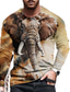 billiga T-shirts med 3D-tryck till herrar-Herr T-shirt Designer Femtiotal Långärmad Grafiska tryck Elefant Tryck Rund hals Gata Dagligen Mönster Kläder Kläder Designer Femtiotal Ledigt Kaki