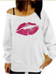 voordelige Dames T-shirts-sexy dames pullover lippen print casual off the shoulder slouchy shirt (groen + rood, xl)