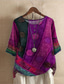 billige Boho t-skjorte-dame pluss størrelse linskjorte boho t-skjorte t-skjorte streetwear uformell farge blokk stripete trykk halvermet vanlige topper rund hals daglig sport helg rød blå lilla sommer vår