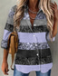 billige T-skjorter til kvinner-Dame Bluse Skjorte Stripet Grafisk sparkly Knapp Trykt mønster Skjortekrage Fritid Gatemote Topper Blå Lilla Rosa / 3D-utskrift