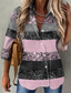 billige T-shirts til kvinde-Dame Bluse Skjorte Stribet Grafisk sparkly Knap Trykt mønster Krave Afslappet Gade Toppe Blå Lilla Lyserød / 3D-udskrivning