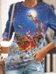 cheap Women&#039;s T-shirts-Women&#039;s T shirt Tee Designer 3D Print Graphic 3D Snowflake Reindeer Santa Claus Long Sleeve Round Neck Gift Print Clothing Clothes Designer Basic Blue
