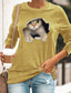 זול טישרטים לנשים-בגדי ריקוד נשים חולצה קצרה מעצב הדפסת תלת מימד חתול גראפי 3D עיצוב שרוול ארוך צווארון עגול יומי דפוס בגדים בגדים מעצב בסיסי תלתן שחור פול