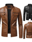 cheap Men’s Furs &amp; Leathers-Men&#039;s Faux Leather Jacket Winter Regular Solid Color Adjustable Punk Fashion Street Casual Thermal Warm Windproof Black Brown