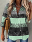 billige T-shirts til kvinde-Dame Bluse Skjorte Stribet Grafisk sparkly Knap Trykt mønster Krave Afslappet Gade Toppe Blå Lilla Lyserød / 3D-udskrivning