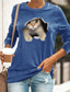 Χαμηλού Κόστους Γυναικεία T-Shirts-Γυναικεία Μπλουζάκι Υψηλής Ποιότητας 3D εκτύπωση Γάτα Γραφική 3D Σχέδιο Μακρυμάνικο Στρογγυλή Λαιμόκοψη Καθημερινά Στάμπα Ρούχα Ρούχα Υψηλής Ποιότητας Βασικό Πράσινο του τριφυλλιού Μαύρο Θαλασσί