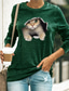 Χαμηλού Κόστους Γυναικεία T-Shirts-Γυναικεία Μπλουζάκι Υψηλής Ποιότητας 3D εκτύπωση Γάτα Γραφική 3D Σχέδιο Μακρυμάνικο Στρογγυλή Λαιμόκοψη Καθημερινά Στάμπα Ρούχα Ρούχα Υψηλής Ποιότητας Βασικό Πράσινο του τριφυλλιού Μαύρο Θαλασσί